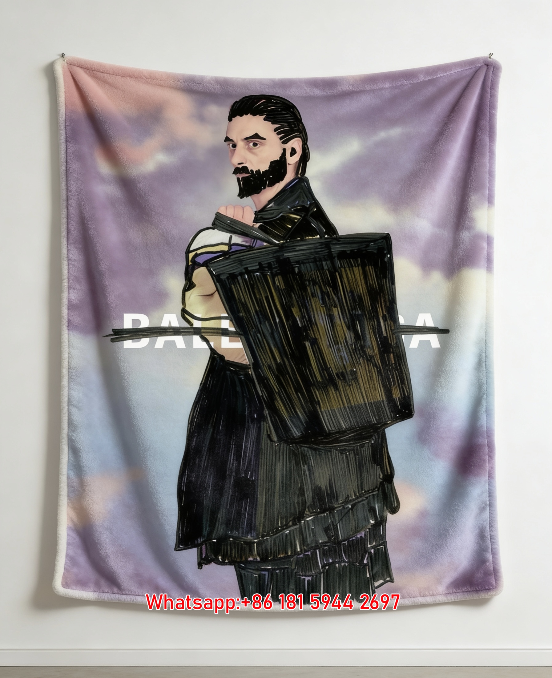 Balenciaga Sketch Overlay Warrior Figure Flannel Sofa Throw Blanket BA170